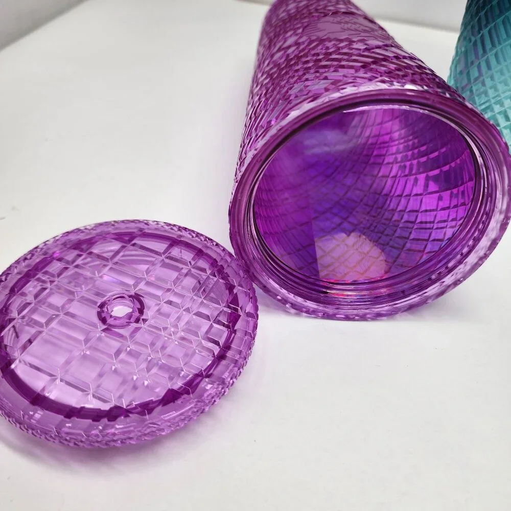 Two Starbucks Venti 24 Oz Jeweled Tumblers Purple Pink Taffy and Green Ombre